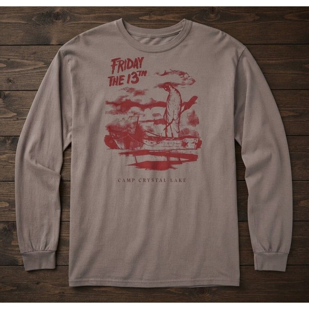 Friday The 13th Mens 2XL Grey Camp Crystal Lake Jason Long Sleeve Graphic Shirt